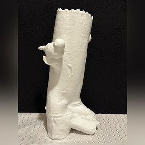 Vintage Pier 1 One White Ceramic Figural Bird On A Branch Vase 12” Cottage Farm